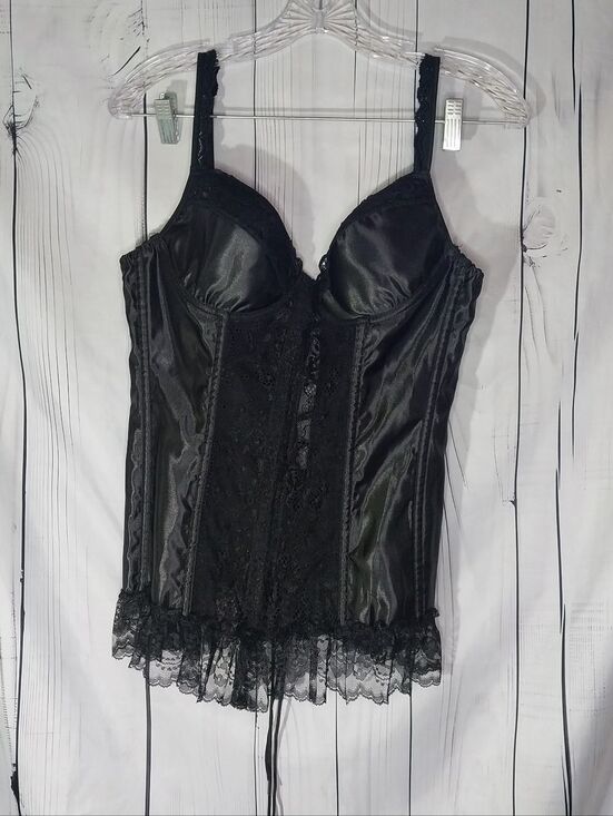 Unbranded Tops - Lover's Lane Black Lace Satin Vintage Style Gothic Grunge Y2K 90's Corset Top